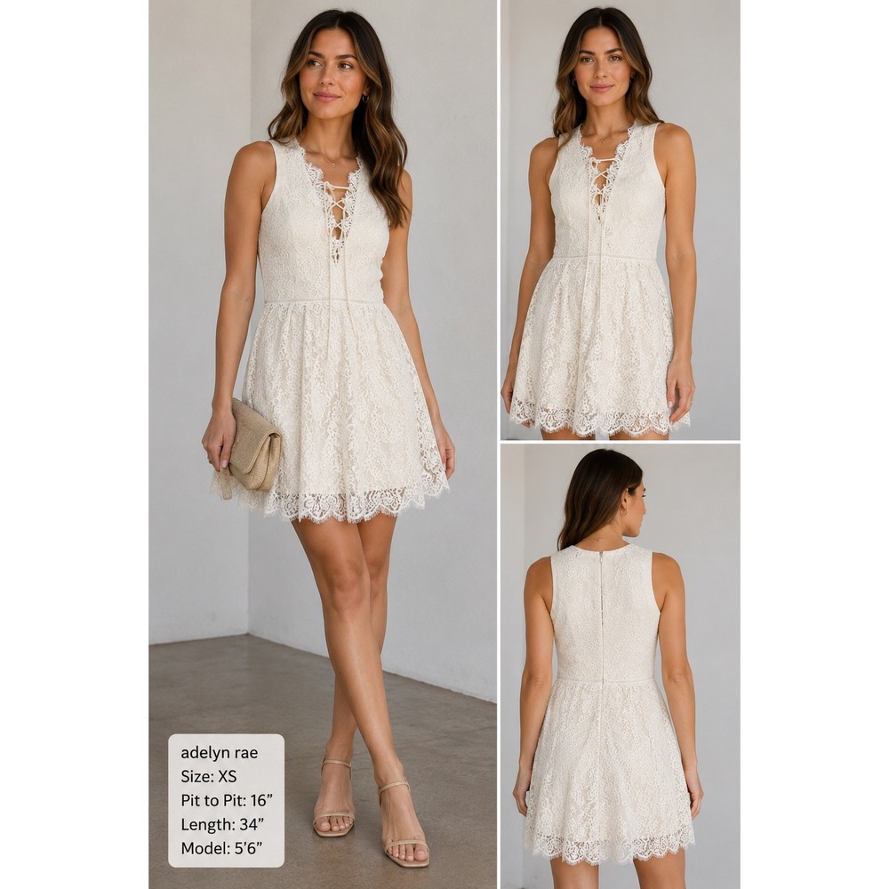 Adelyn Rae Ivory Lace Mini Dress Sleeveless Lace Up Front White XS F72D3003